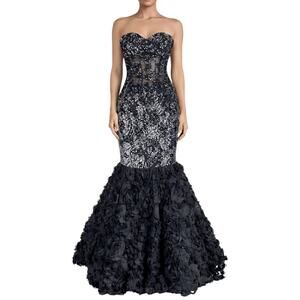 Xtreme Strapless Lace Sequin Mermaid Evening Gown 3D Floral Petal Size 6